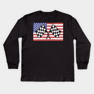 American Flag | Race Car Racing Gift Kids Long Sleeve T-Shirt